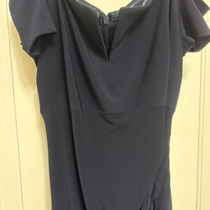 Xscape Navy Off-Shoulder Midi Dress